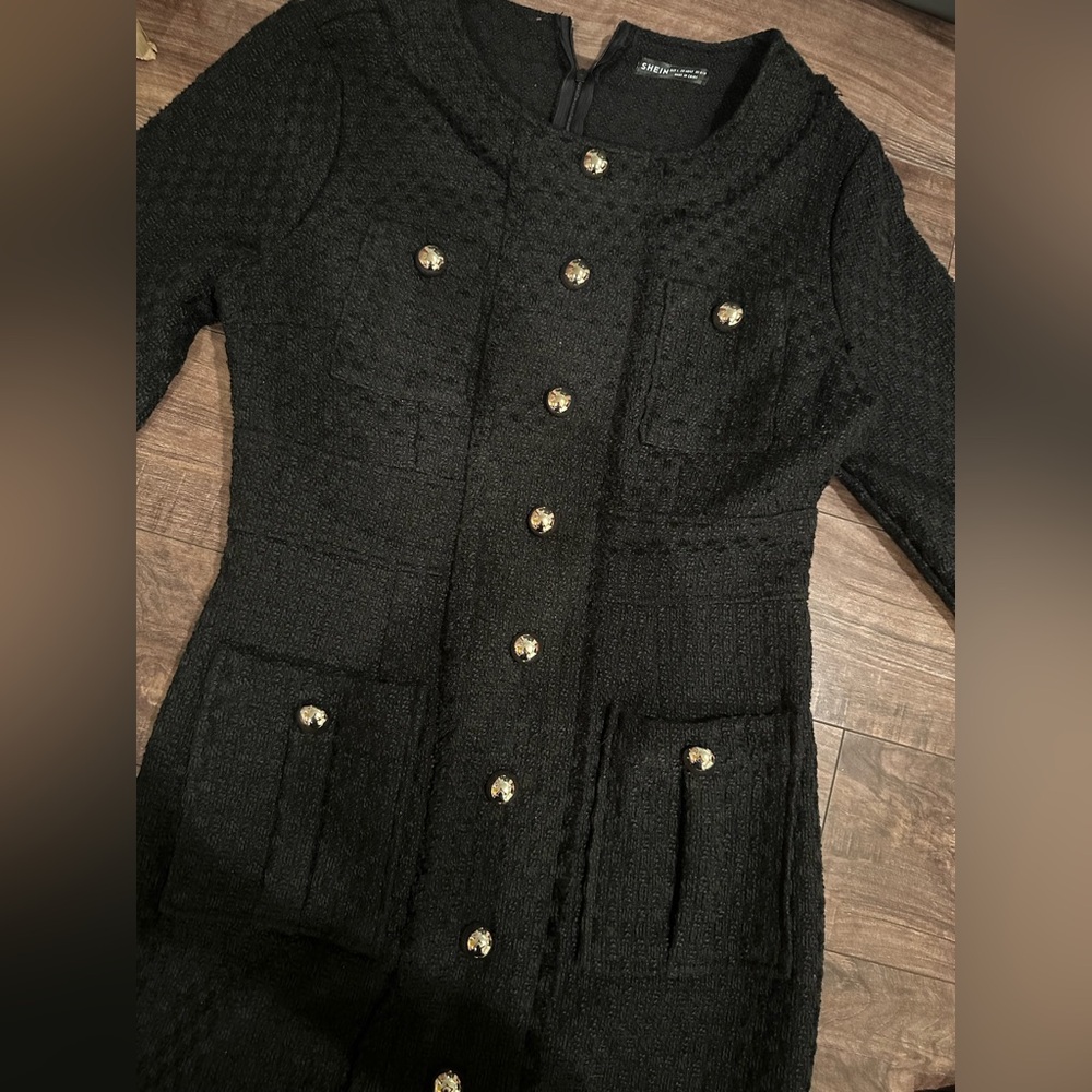 SHEIN Black Textured Jacket with Gold Accents